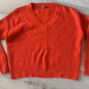 Claudia Nichole Orange‎ Cashmere wool boxy V-neck Sweater Size S